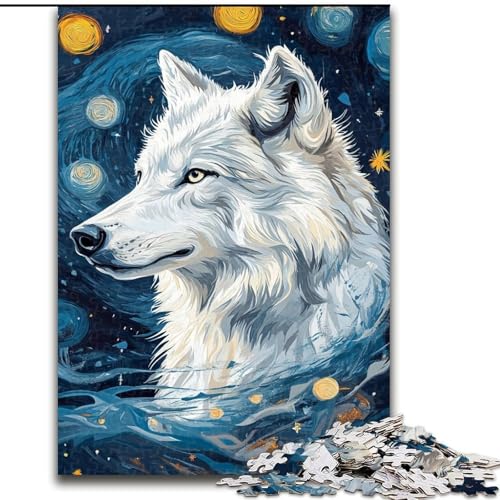 Puzzle für Teenager, 1000 Puzzleteile, Wolf unter dem Nachthimmel, für und ab 14 Jahren, pädagogisches Lernspielzeug, Familienspiele, Geburtstagsgeschenk (Größe 26x38cm) von RZFWJL