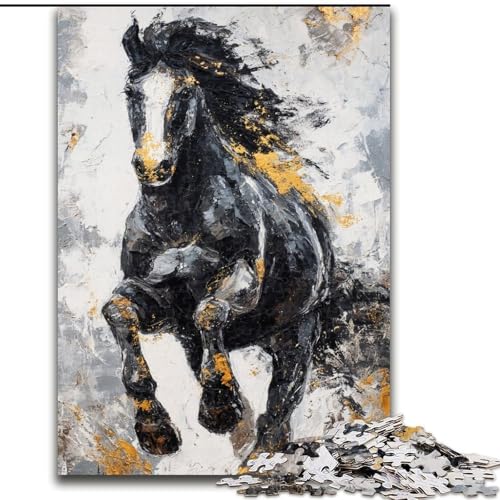 Puzzle für Teenager, 1000 Schwarze goldene Pferde, Lernspiele, Heimdekoration, ganze Familie (Größe 26x38cm) von RZFWJL