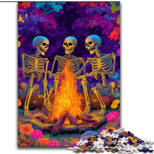 Puzzle für Teenager, 1000 Skelette um EIN Lagerfeuer, Lernspiele, Heimdekoration, ganze Familie (Größe 50x75cm) von RZFWJL