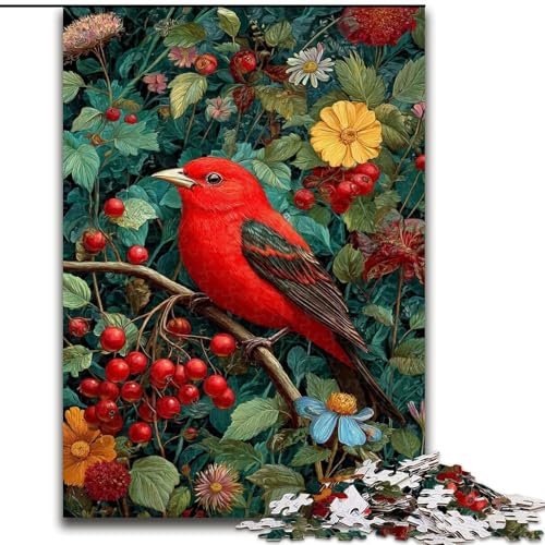 Puzzle für Teenager, 1000 Stück, roter Vogel und Blumen, Lernspiele, Heimdekoration, ganze Familie (Größe 26x38cm) von RZFWJL