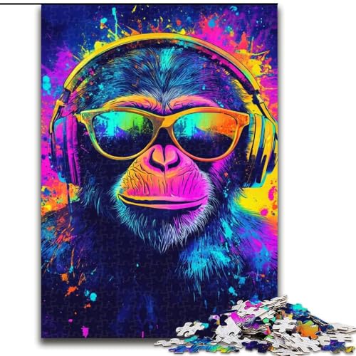 Puzzle für Teenager, 1000 Teile, AFFE mit Brille, Stressabbau, schwierige Herausforderung, Wichtelgeschenke für Kinder ab 14 Jahren (Größe 50x75cm) von RZFWJL