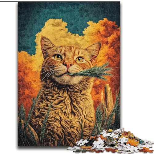 Puzzle für Teenager, 1000 Teile, Bauernhofkatze, Familienspiel, Stressabbau, schwierige Herausforderung, EIN Kunstwerk für Kinder ab 14 Jahren (Größe 26x38cm) von RZFWJL
