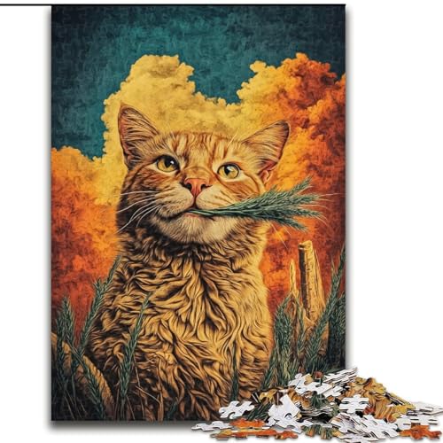 Puzzle für Teenager, 1000 Teile, Bauernhofkatze, Familienspiel, Stressabbau, schwierige Herausforderung, EIN Kunstwerk für Kinder ab 14 Jahren (Größe 50x75cm) von RZFWJL