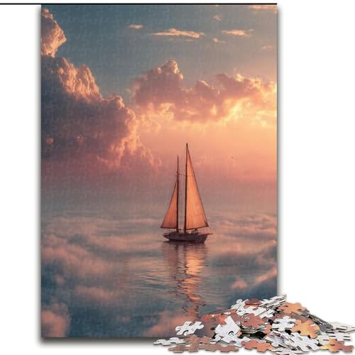 Puzzle für Teenager, 1000 Teile, Boot auf dem See, Stressabbau, schwierige Herausforderung, Wichtelgeschenke für Kinder ab 14 Jahren (Größe 50x75cm) von RZFWJL