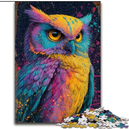 Puzzle für Teenager, 1000 Teile, Bunte Eule, Stressabbau, schwierige Herausforderung, Wichtelgeschenke für Kinder ab 14 Jahren (Größe 50x75cm) von RZFWJL