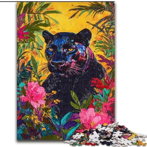 Puzzle für Teenager, 1000 Teile, Dschungelpanther, Familienspiel, Stressabbau, schwierige Herausforderung, EIN Kunstwerk für Kinder ab 14 Jahren (Größe 50x75cm) von RZFWJL