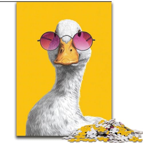 Puzzle für Teenager, 1000 Teile, Ente mit Sonnenbrille, Stressabbau, schwierige Herausforderung, Wichtelgeschenke für Kinder ab 14 Jahren (Größe 26x38cm) von RZFWJL