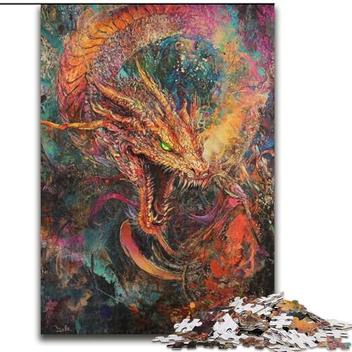 Puzzle für Teenager, 1000 Teile, Fantasy-Drache, Stressabbau, schwierige Herausforderung, Wichtelgeschenke für Kinder ab 14 Jahren (Größe 26x38cm) von RZFWJL
