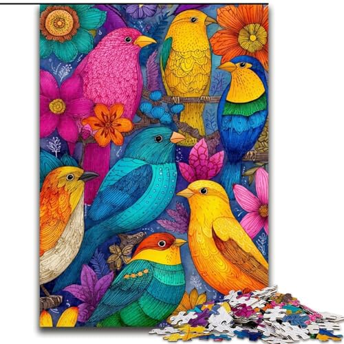 Puzzle für Teenager, 1000 Teile, Farbvogel, Familienspiel, Stressabbau, schwierige Herausforderung, EIN Kunstwerk für Kinder ab 14 Jahren (Größe 50x75cm) von RZFWJL