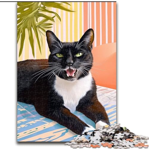 Puzzle für Teenager, 1000 Teile, Katze liegt auf dem Sofa, Familienspiel, Stressabbau, schwierige Herausforderung, EIN Kunstwerk für Kinder ab 14 Jahren (Größe 50x75cm) von RZFWJL