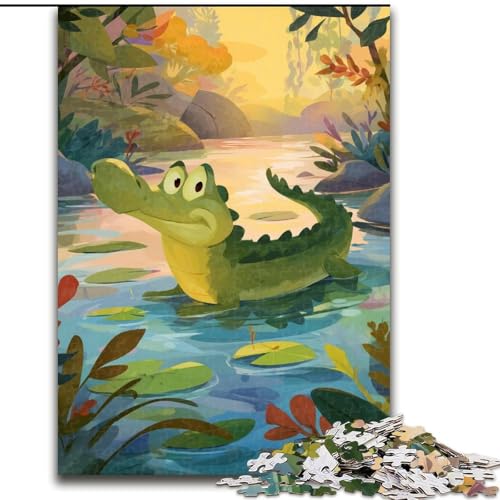 Puzzle für Teenager, 1000 Teile, Krokodil, Stressabbau, schwierige Herausforderung, Wichtelgeschenke für Kinder ab 14 Jahren (Größe 50x75cm) von RZFWJL