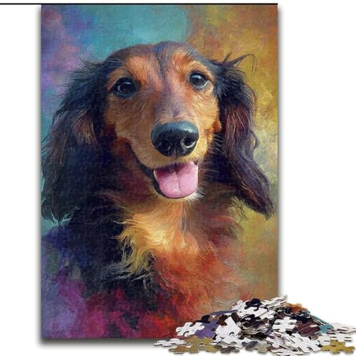 Puzzle für Teenager, 1000 Teile, Ölgemälde mit Dackel, Stressabbau, schwierige Herausforderung, Wichtelgeschenke für Kinder ab 14 Jahren (Größe 26x38cm) von RZFWJL