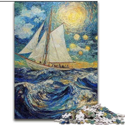 Puzzle für Teenager, 1000 Teile, Ölgemälde mit Segelbooten, Stressabbau, schwierige Herausforderung, Wichtelgeschenke für Kinder ab 14 Jahren (Größe 50x75cm) von RZFWJL