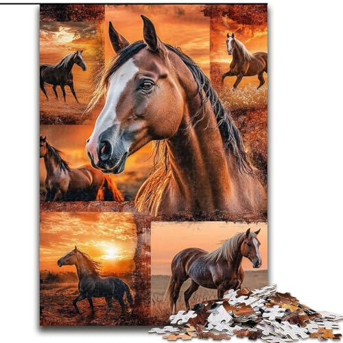 Puzzle für Teenager, 1000 Teile, Pferdecollage, Stressabbau, schwierige Herausforderung, Wichtelgeschenke für Kinder ab 14 Jahren (Größe 26x38cm) von RZFWJL