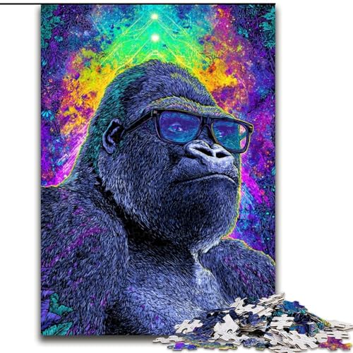 Puzzle für Teenager, 1000 Teile, Psychedelischer Schimpanse, Stressabbau, schwierige Herausforderung, Wichtelgeschenke für Kinder ab 14 Jahren (Größe 50x75cm) von RZFWJL