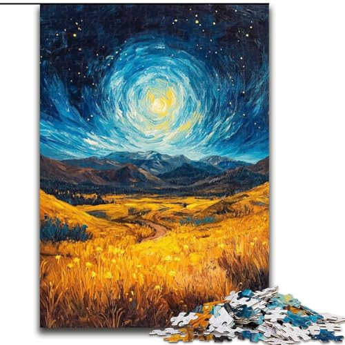 Puzzle für Teenager, 1000 Teile, Reisfelder unter dem Nachthimmel, Familienspiel zum Stressabbau, schwierige Herausforderung, EIN Kunstwerk für Kinder ab 14 Jahren (Größe 50x75cm) von RZFWJL
