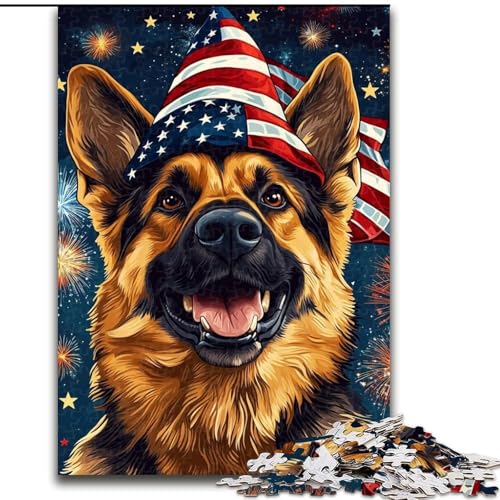 Puzzle für Teenager, 1000 Teile, Schäferhund mit amerikanischer Flagge, Lernspiele, Heimdekoration, ganze Familie (Größe 26x38cm) von RZFWJL