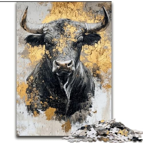 Puzzle für Teenager, 1000 Teile, Schwarzer Goldbulle, Stressabbau, schwierige Herausforderung, Wichtelgeschenke für Kinder ab 14 Jahren (Größe 50x75cm) von RZFWJL