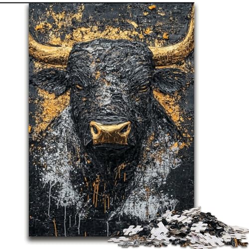 Puzzle für Teenager, 1000 Teile, Schwarzer Goldbulle, Stressabbau, schwierige Herausforderung, Wichtelgeschenke für Kinder ab 14 Jahren (Größe 50x75cm) von RZFWJL