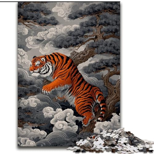 Puzzle für Teenager, 1000 Teile, Tiger im japanischen Stil, Stressabbau, schwierige Herausforderung, Wichtelgeschenke für Kinder ab 14 Jahren (Größe 26x38cm) von RZFWJL