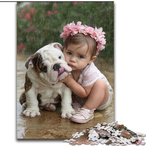 Puzzle für Teenager, 1000 Teile, Welpe und Mädchen, Stressabbau, schwierige Herausforderung, Wichtelgeschenke für Kinder ab 14 Jahren (Größe 50x75cm) von RZFWJL