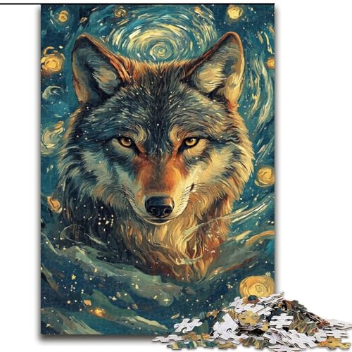 Puzzle für Teenager, 1000 Teile, Wolf unter dem Nachthimmel, Stressabbau, schwierige Herausforderung, Wichtelgeschenke für Kinder ab 14 Jahren (Größe 50x75cm) von RZFWJL