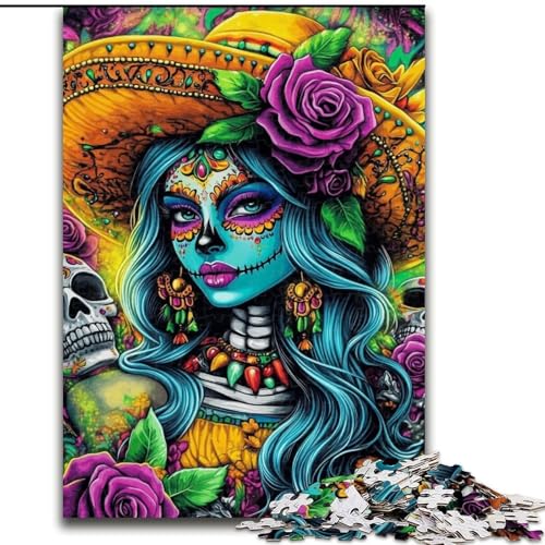 Puzzle für Teenager, 1000 Teile, mexikanische Totenkopfmädchen, Familienspiel, Stressabbau, schwierige Herausforderung, EIN Kunstwerk für Kinder ab 14 Jahren (Größe 50x75cm) von RZFWJL