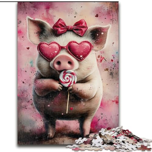 Puzzle für Teenager, 1000 Teile, rosa Schwein, Stressabbau, schwierige Herausforderung, Wichtelgeschenke für Kinder ab 14 Jahren (Größe 50x75cm) von RZFWJL