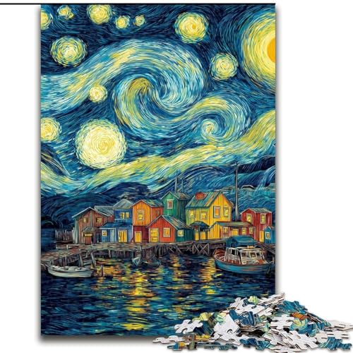 Puzzle für Teenager, 1000 Van Gogh-Nachthimmel, Lernspiele, Heimdekoration, ganze Familie (Größe 50x75cm) von RZFWJL