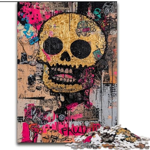 Puzzle für Teenager, 1000-teiliges Puzzle, Graffiti-Totenkopf, Lernspiele, Heimdekoration, geeignet für die Schreibtischdekoration (Größe 26x38cm) von RZFWJL