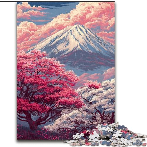 Puzzle für Teenager, 1000-teiliges Puzzle, Kirschblüten-Berg Fuji, Stressabbau, schwierige Herausforderung, Heimdekorationsspielzeug (Größe 50x75cm) von RZFWJL