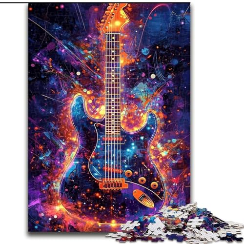 Puzzle für Teenager, 1000-teiliges Puzzle, Neongitarre, Lernspiele, Heimdekoration, geeignet für die Schreibtischdekoration (Größe 26x38cm) von RZFWJL
