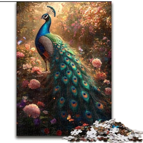 Puzzle für Teenager, 1000-teiliges Puzzle, Pfau, Lernspiele, Heimdekoration, geeignet für die Schreibtischdekoration (Größe 26x38cm) von RZFWJL
