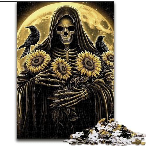 Puzzle für Teenager, 1000-teiliges Puzzle, Sonnenblumenschädel, Lernspiele, Heimdekoration, geeignet für die Schreibtischdekoration (Größe 26x38cm) von RZFWJL