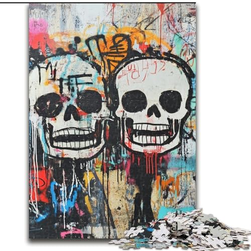Puzzle für Teenager, 1000-teiliges Puzzle, Totenkopf im Basquiat-Stil, für 14+, anspruchsvolles Spiel als Geschenk für die ganze Familie und Freunde (Größe 26x38cm) von RZFWJL