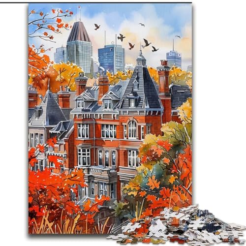 Puzzle für Teenager, 1000-teiliges Puzzle, schöne Stadtlandschaft in Aquarell, Stressabbau, schwierige Herausforderung, Heimdekorationsspielzeug (Größe 50x75cm) von RZFWJL
