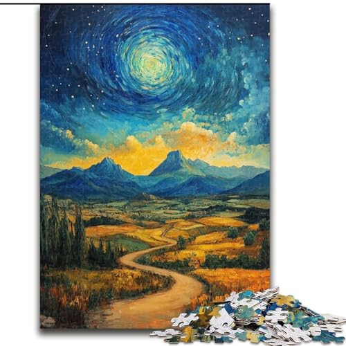Puzzle für Teenager 1000 Berge unter dem Nachthimmel, Lernspiele, Heimdekoration, ganze Familie (Größe 50x75cm) von RZFWJL