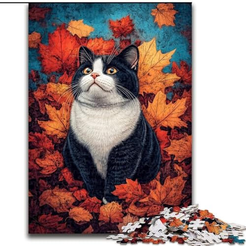 Puzzle für Teenager Katze im Herbst, für Kinder ab 14 Jahren, jedes Teil ist einzigartig – lustiges und herausforderndes Spiel für die ganze Familie, tolles Geschenk (Größe 26x38cm) von RZFWJL