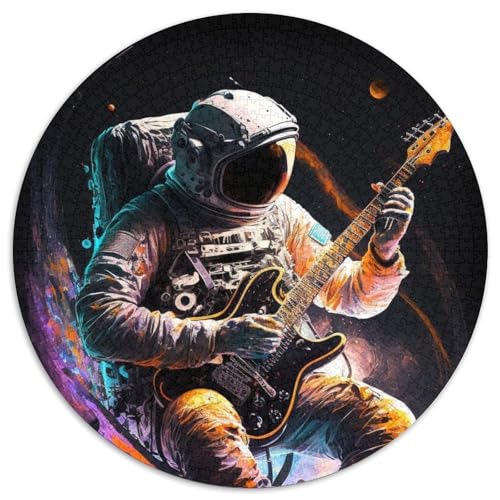 Puzzle mit 1000 Teilen, Astronaut spielt Gitarre, rundes Puzzle mit 1000 Teilen, Geschenke für Heimdekoration, Gehirntraining und Feiertagsgeschenke, 67,5 x 67,5 cm von RZFWJL