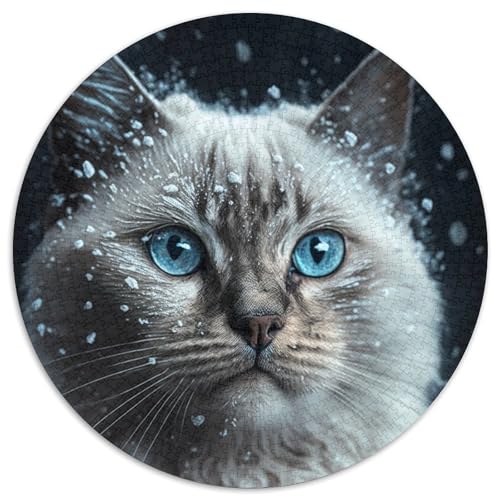 Puzzle mit 1000 Teilen, Katze im Schnee, runde Puzzles mit 1000 Teilen für Erwachsene, anspruchsvolles Denkspiel – entspannendes Spielzeug für Teenager, 67,5 x 67,5 cm von RZFWJL