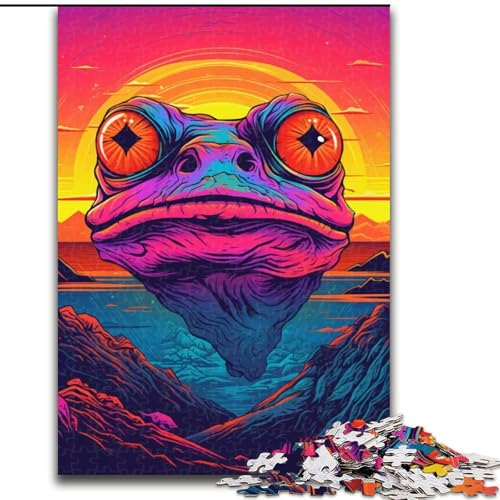 Puzzle mit 1000 Teilen für Erwachsene, Der Kopf des Froschs, Sonnenuntergang, aus Pappe, perfekt für Familienspaß, Partyspiele, Gastgeschenke für Geburtstagsfeiern, 1000 Teile(26x38cm) von RZFWJL
