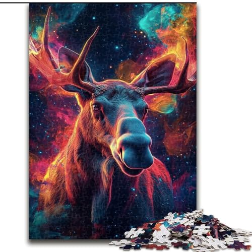 Puzzle mit 1000 Teilen für Erwachsene, Galaxie-Elch-Puzzle aus Holz, Weihnachten, Halloween, Ostern, Neujahr, 1000 Stück(50x75cm) von RZFWJL