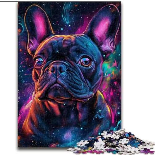 Puzzle mit 1000 Teilen für Erwachsene, Galaxie-Puzzle mit französischer Bulldogge, aus Holz, Weihnachten, Halloween, Ostern, Neujahr, 1000 Teile(50x75cm) von RZFWJL