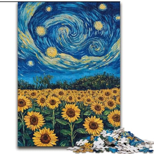 Puzzle mit 1000 Teilen für Erwachsene, Geschenke für Erwachsene, Van Gogh, Sonnenblumen bei Nacht, Familienaktivität, einzigartige Heimdekoration und Geschenke für Kinder ab 14 Jahren (Größe 50x75cm) von RZFWJL