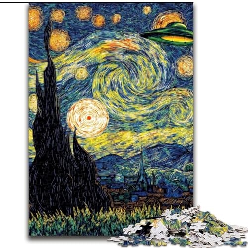 Puzzle mit 1000 Teilen für Erwachsene, Geschenke für Van Gogh, Nachthimmel, Familienaktivität, einzigartige Heimdekoration und Geschenke für Kinder ab 14 Jahren (Größe 50x75cm) von RZFWJL