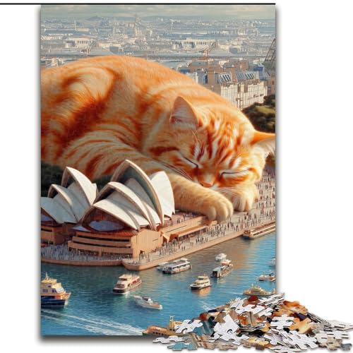 Puzzle mit 1000 Teilen für Erwachsene, Geschenke: Schlafende orange Katze, Familienaktivität, einzigartige Heimdekoration und Geschenke für Kinder ab 14 Jahren (Größe 26x38cm) von RZFWJL