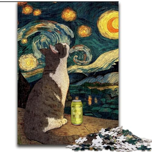 Puzzle mit 1000 Teilen für Erwachsene, Katze unter dem Nachthimmel, perfekt für Familienspaß an Weihnachten, Thanksgiving, Geburtstagen und Ostern, 50x75cm Puzzle mit 1000 Teilen für Erwachsene, Katze unter dem Nachthimmel, perfekt für Familienspaß an Weihnachten, Thanksgiving, Geburtstagen und Ostern, 50x75cm von RZFWJL
