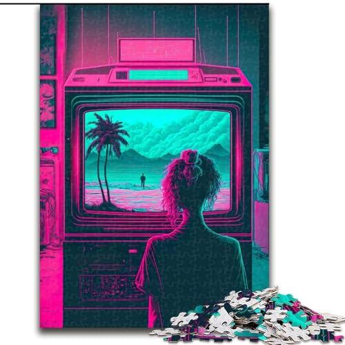 Puzzle mit 1000 Teilen für Erwachsene, Mädchen beim Fernsehen, für 14+, anspruchsvolles Spiel als Geschenk für die ganze Familie und Freunde (Größe 50x75cm) von RZFWJL