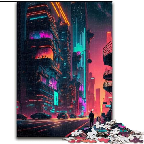 Puzzle mit 1000 Teilen für Erwachsene, Neonstädte-Puzzle aus Holz, Weihnachten, Halloween, Ostern, Neujahr, 1000 Stück(50x75cm) von RZFWJL