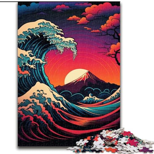 Puzzle mit 1000 Teilen für Erwachsene, Wellen-Puzzle im japanischen Stil aus Holz, Weihnachten, Halloween, Ostern, Neujahr, 1000 Stück(50x75cm) von RZFWJL